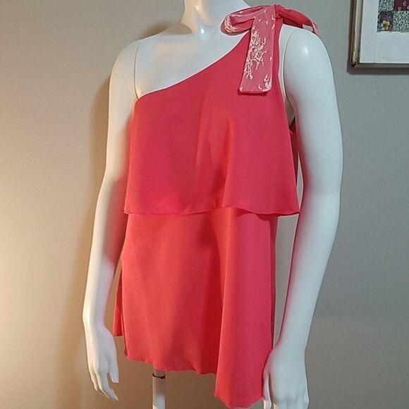 NWT Ginger G. Coral Ruffle One Shoulder Tank (M) - Picture 1 of 5